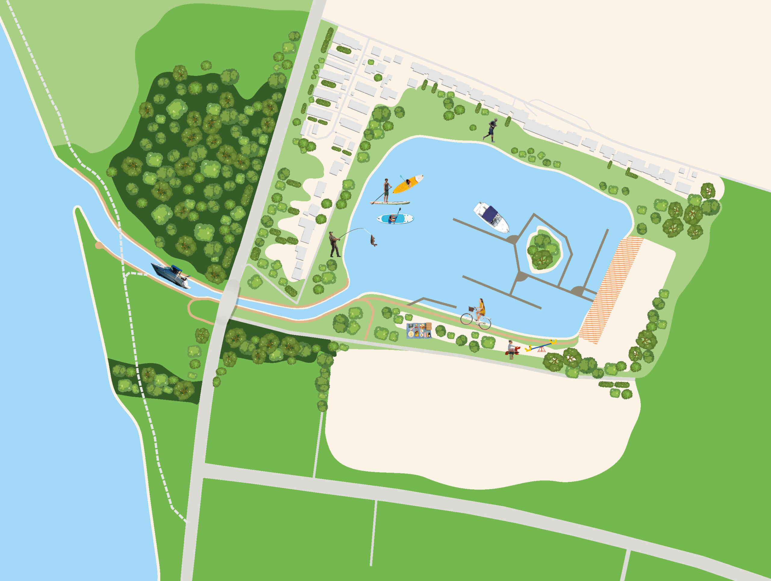 sliderimage-Geplant ist eine moderne Marina mit bis zu 150 Liegeplätzen, Serviceangeboten, Gastronomie und Uferpromenade. Die Marina soll Freizeit, Tourismus und Stadtentwicklung verbinden.